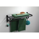 2 Tier Aluminium Towel Rack with Hooks 40cm - Matt Black